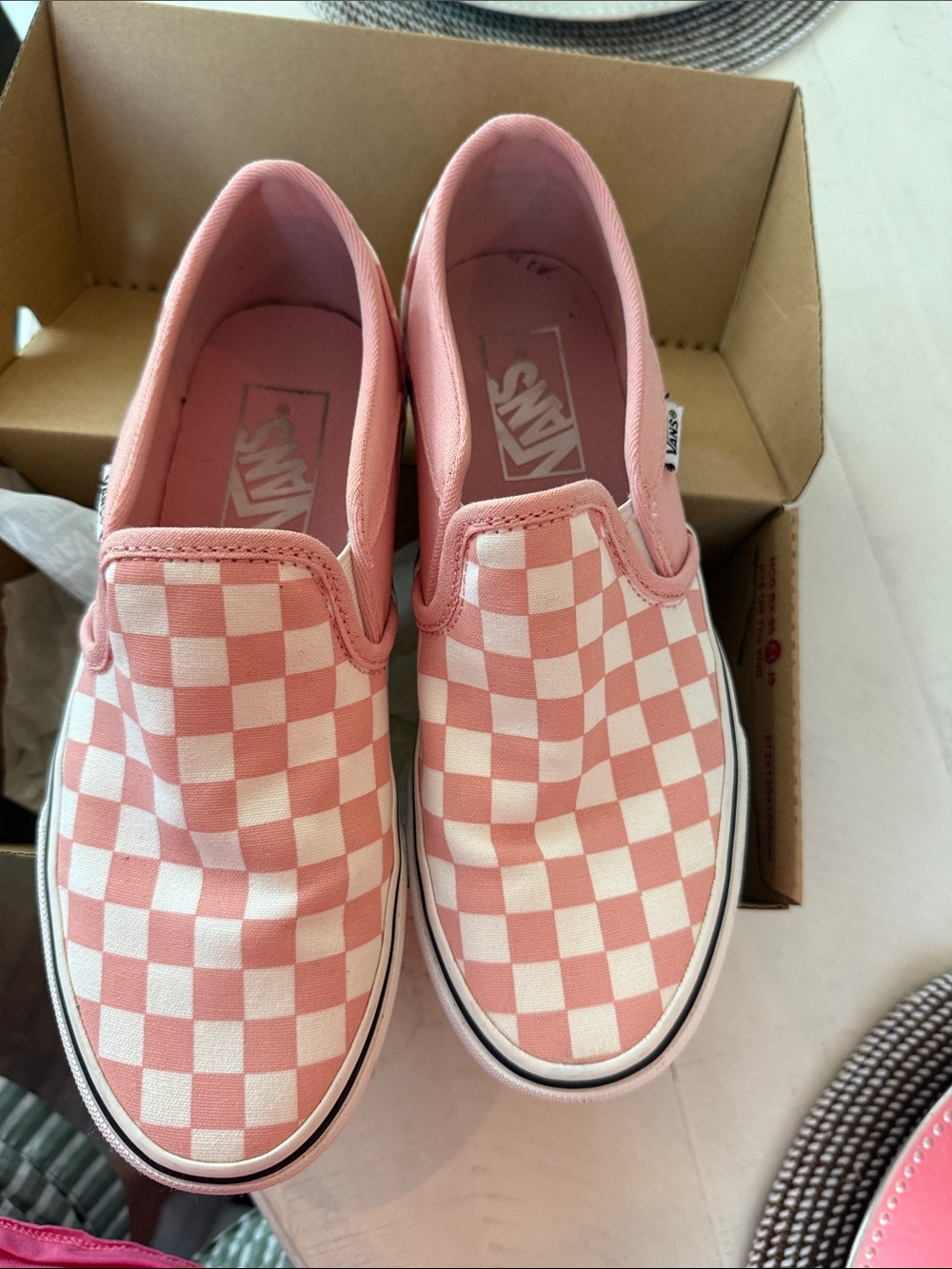 Vans Pink & White Checkerboard Slip-On Sneakers